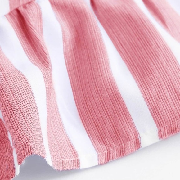 Pink Striped Romper With Button & Bow Detail - Picture 4 of 8